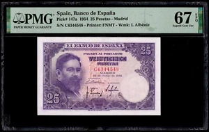Spain 1954 - 25 Pesetas P#147a - PMG Superb Gem UNC 67 EPQ - Picture 1 of 2
