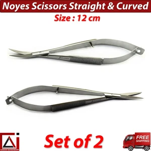 Noyes Eye Scissors Straight and Curved Hospital Operating Medical Tools Set of 2 - Picture 1 of 5