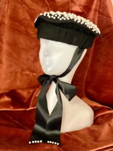 DESIGNER BERET WITH PEARLS AND A RIBBON WINTER SPRING AUTUMN - Picture 1 of 7