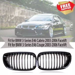 Front Bumper Grill Kidney Grille Gloss Black For BMW 3-Series E46 Coupe 2002-06 - Picture 1 of 6