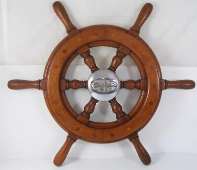 Antique Trojan Helm Wheel   19.5" Mahogany, Sea Breeze Nautical  1950-1960 - Image 1 of 4