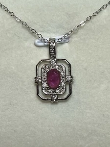 925 Sterling Silver Plated Pink Ruby Square Pendant 925 Sterling Necklace - Picture 1 of 9