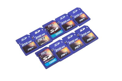 Lote de 9 tarjetas de memoria flash SD de 256 MB PNY Foto 1 de 4