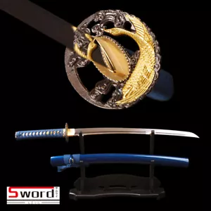 Espada Wakizashi Samurai Japonesa Azul Noble Full Tang Golden Wild Goose Tsuba - Imagen 1 de 12