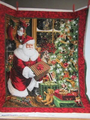 Liz  Goodrick- Dillon QT Santa Christmas Tree  MERRY  CHRISTMAS  FABRIC PANEL - Image 1 of 4