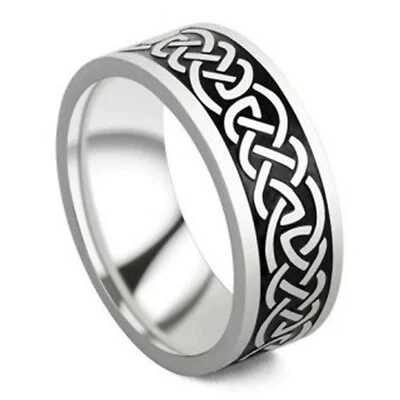 Anillo vikingo nudo nórdico oscuro plata acero inoxidable nudo celta alianza de boda Foto 1 de 3