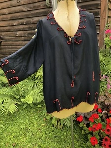 Vintage Antique 1920’s Edwardian red wooden bead design BLOUSE B 44” - Picture 1 of 11
