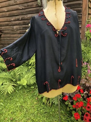 Vintage Antique 1920’s Edwardian red wooden bead design BLOUSE B 44” - Image 1 of 4
