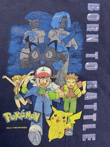 Vintage 90s Pokemon Shirt Nintendo 1999 Youth M Anime Promo Born to Battle J5 - Picture 1 of 9