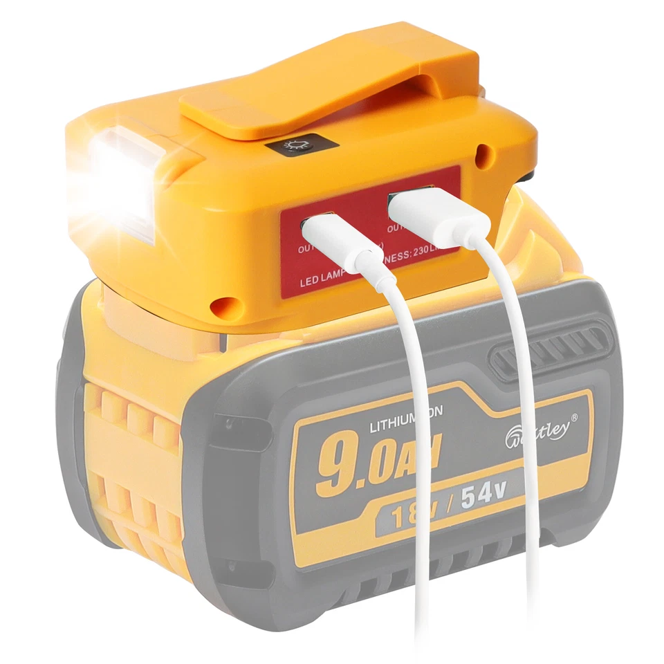 WAITLEY Power Source Dewalt 18V/54V Battery Adapter work light USB Phone Charger