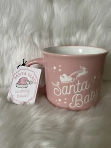 NEW Light Pink CHRISTMAS MUG Santa Baby Peppermint Pine Reindeer Santa - Picture 1 of 4