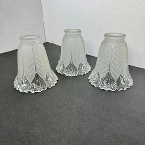3 Vintage Peacock Feathers Frosted & Clear Glass Lamp Shades *READ* - Picture 1 of 6