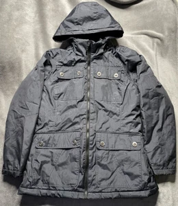 Womens Med CB SPORTS HEAVY Ski Jacket Zipper Removable Hood Black Gray EUC - Picture 1 of 9
