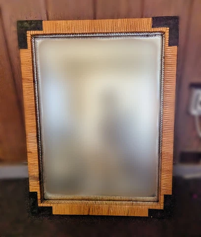 1970s Rattan Wall Mirror With Iron Corner Accents Cover
