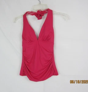 Shade & Shore Women's V-Neck Shirred Halter Strap Tankini Top Pink S - Picture 1 of 14
