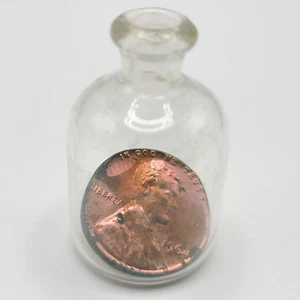 Vintage 1964 Penny in a Glass Bottle Miniature - Birthday Gift etc - Picture 1 of 6