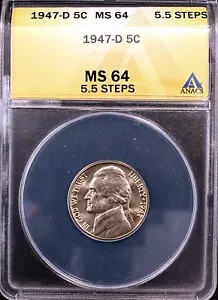 1947-D Jefferson Nickel MS64 5.5 STEPS ANACS (X417) - Bild 1 von 2