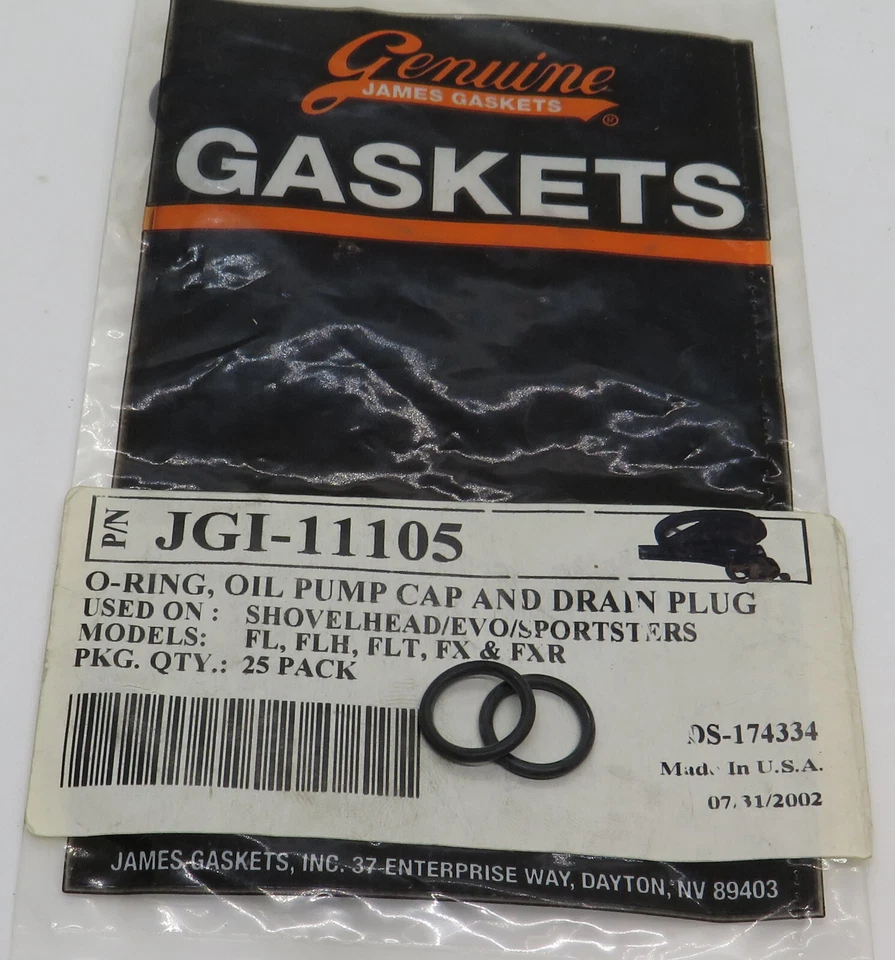 JGI-11105 James Juntas Bomba de aceite Tapa/Juntas tóricas de drenaje (juego de 2) para Harley Big... Foto 1 de 1