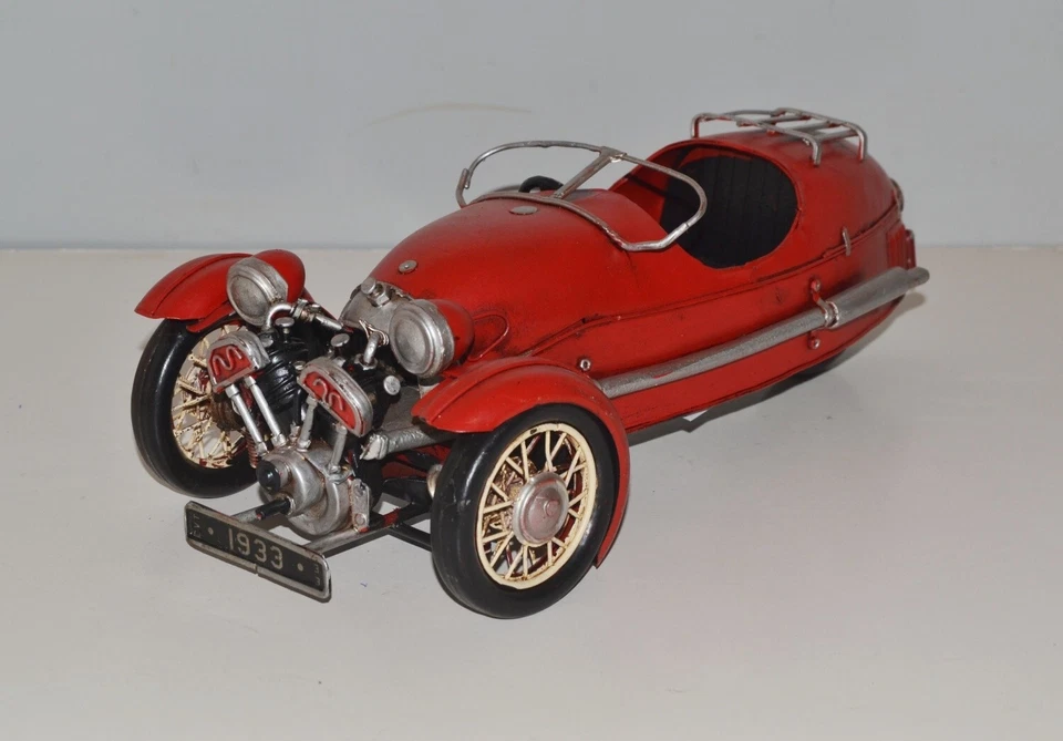 Auto Lamiera Nostalgie Modello Oldtimer Marca Morgan Threewheeler 1933 L 34cm - Immagine 1 di 4