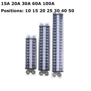 Terminal Block High Current 5-50 Position Brass Screw 15-100A DIN Rail Mounting - Picture 1 of 5