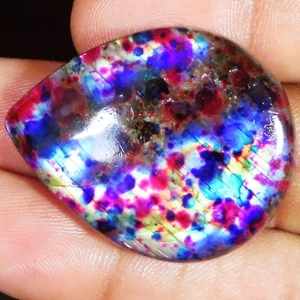 Multi Color Labradorite Pear Shape Cabochon Gemstone 64.75 Cts 29x37x7 mm RTi84 - Picture 1 of 6