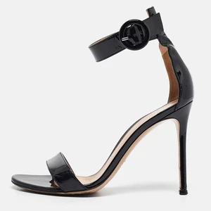 Gianvito Rossi Black Patent Leather Portofino Ankle Strap Sandals Size 36 - Picture 1 of 9