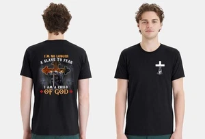 Christian Mens T-shirt "No Longer a Slave to Fear" Black Short Sleeve Shirt - Picture 1 of 3