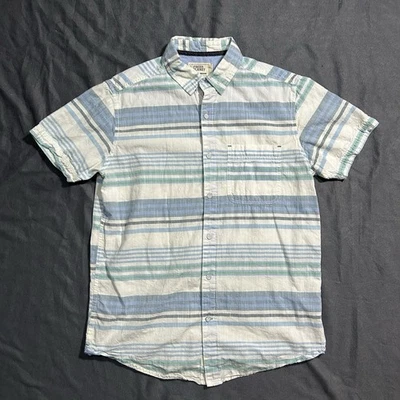 Free Planet White Striped Short Sleeve Button Up Shirt Mens Size M 100% Cotton - Image 1 of 4