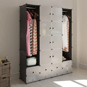 Armadietto Modulare 18 Scomparti Nero e Bianco 37x146x180,5 cm - Foto 1 di 8