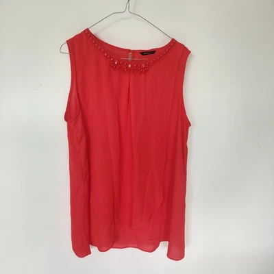 Roman woman's blouse size 16 sleeveless top Orange Bead Embellished Round neck - Image 1 of 4