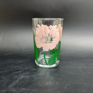 Vtg Libbey Jelly Jar Pink Hibiscus Green Leaves Juice Glass Cup 3.5" - Picture 1 of 5