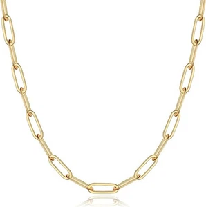 Stainless Steel Dainty Paperclip Link Chain Necklace for Women | 14K Gold Pla... - Picture 1 of 7