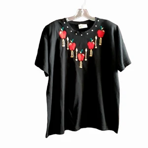 Vintage Teacher Blouse Embellished Applique Apples Shoulder Pads 80s - Picture 1 of 10