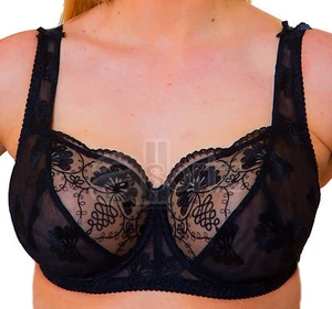 Ladies Underwired Black Lacy Bra 34D 34DD 34E 34F Firm Hold Full Cup UK Size - Picture 1 of 12