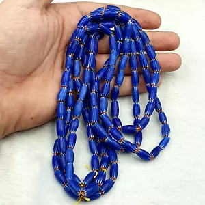 AA 3 Vintage BLUE Chevron Beads Venetian African Style 13.5mmx7mm Beads Long - Picture 1 of 12