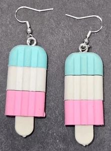 EIS AM STIEL OHRRINGE ERDBEERE 🍓 VANILA, BLAU EISIG HANDARBEIT UNIKAT!! - Bild 1 von 2