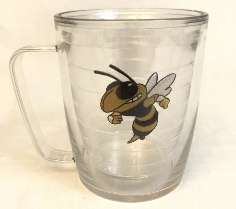 Clear Plastic Tervis Tumbler w/Handle Georgia Tech Yellow Jacket Patch Cover