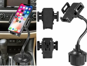 Long Adjustable Universal Black CUP HOLDER Car Mount Cradle for Any Cell Phone - Picture 1 of 9