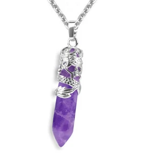 925 Sterling Silver Chain Necklace And Natural Amethyst Dragon Pendant D976 - Picture 1 of 10