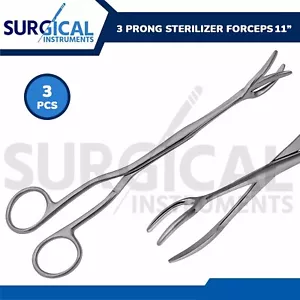 3 Pcs 3-Prong Sterilizer Forceps Surgical Sterilizing Aid 11" German Grade - Picture 1 of 3