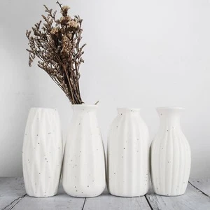 Set of 4 Small White Ceramic Vases Table Flower Vase Modern Decorative Vase f... - Picture 1 of 7