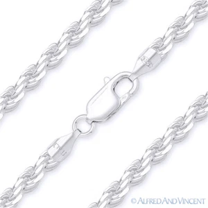 Pulsera de cadena italiana de corte diamante de 3 mm cuerda giratoria en plata esterlina .925 Italia - Imagen 1 de 2