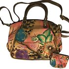 Anuschka Never Used Handpainted Leather Satchel  Cross Body Bag Floral New
