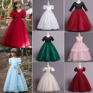 Wedding Party Kids Girls Tulle Long Dress Pageant Prom Formal Princess Gown Prom - Picture 1 of 124