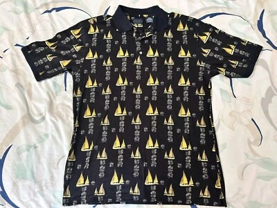 Vintage 90s Puritan Polo Shirt Mens Medium 1/4 Button Up Black Sailboat Nautical - Image 1 of 4