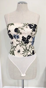 Topshop Blush Bodysuit Sequins, Multicolor Embroidery Mesh Back Size 2 - Picture 1 of 6