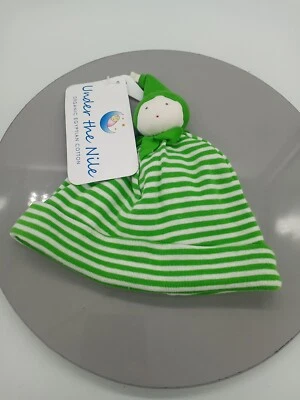 Under the Nile Organic Cotton Baby Hat Cap Green/White Stripes Sz 0-3 Months - Image 1 of 4