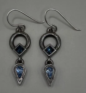 Patricia Locke Women’s Earrings Pierced Silver Plated Blue Swarovski Crystals - Picture 1 of 8