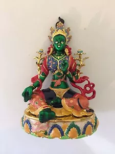 Feng Shui mit Schmucksteinen besetzte Göttin grüne Tara Statue Figur USA Verkäufer - Bild 1 von 1