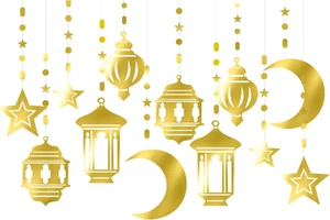 Gold Ramadan Star-Moon Party-Decorations Garland - 12Pcs Twinkle Little Star Han - Picture 1 of 12